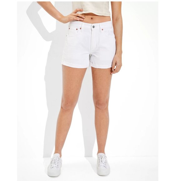 AE Low-Rise Denim Tomgirl Short White American Eagle Distressed Size 4 - Picture 2 of 8